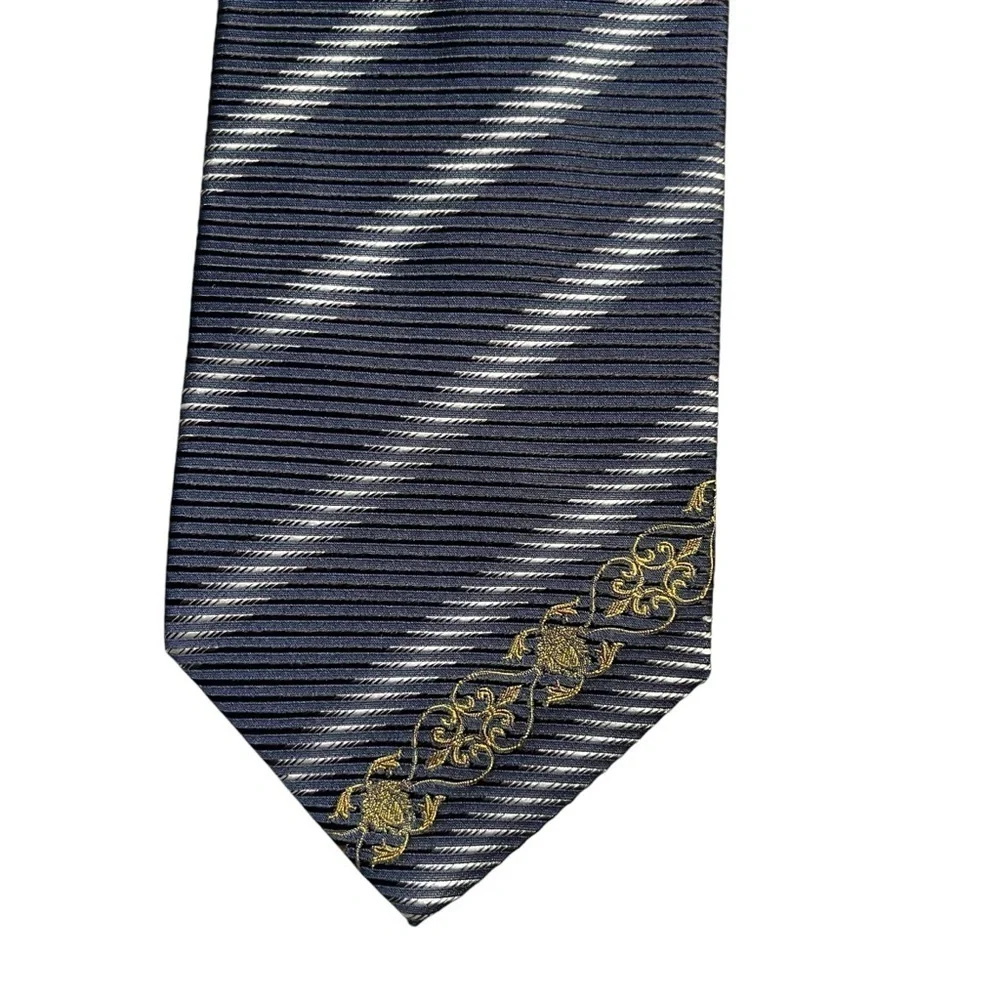 GIANNI VERSACE 90s‎ Vintage Metallic Baroque Silk Stripe Tie Made in Italy